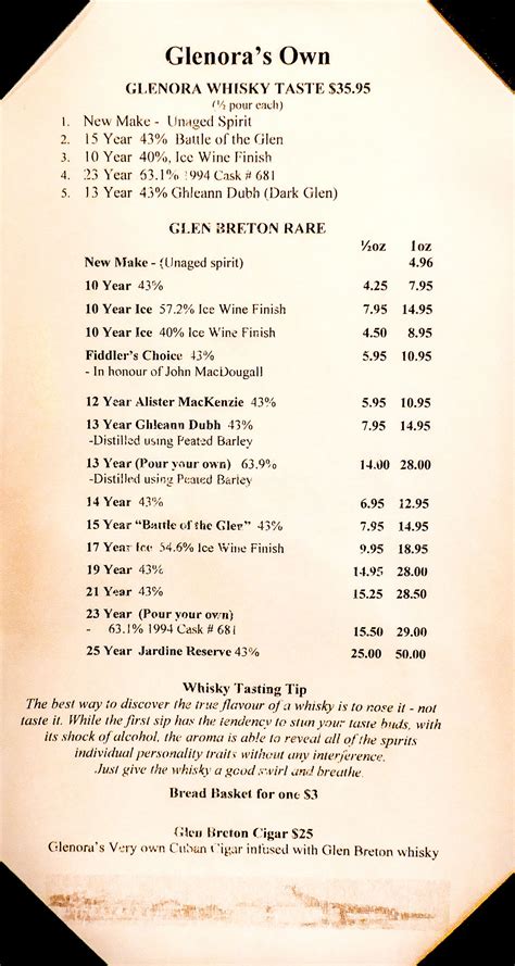 glenora distillery menu